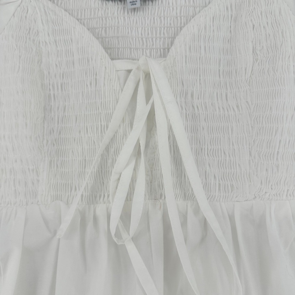 En Saison White Smocked Puff Sleeve Peplum Blouse Size S - Picture 5 of 11